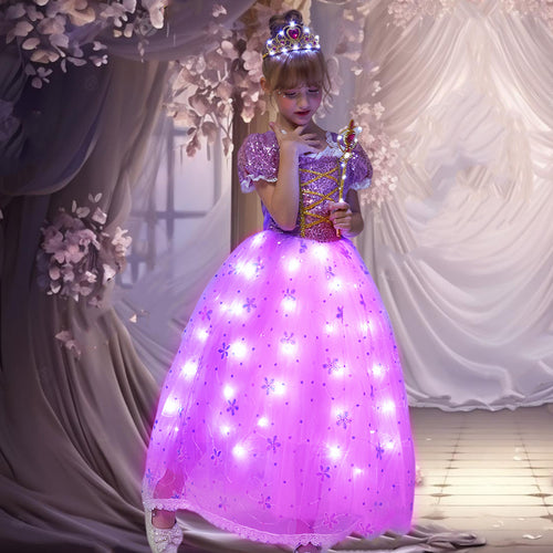 Light Up Girl Princess Rapunzel Dress for Birthday Cosplay Halloween Party Outfit Princess Dress Up SHINYOU