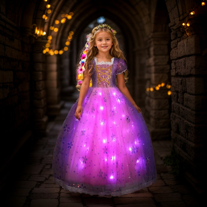 Light Up Girl Princess Rapunzel Dress for Birthday Cosplay Halloween Party Outfit Princess Dress Up SHINYOU