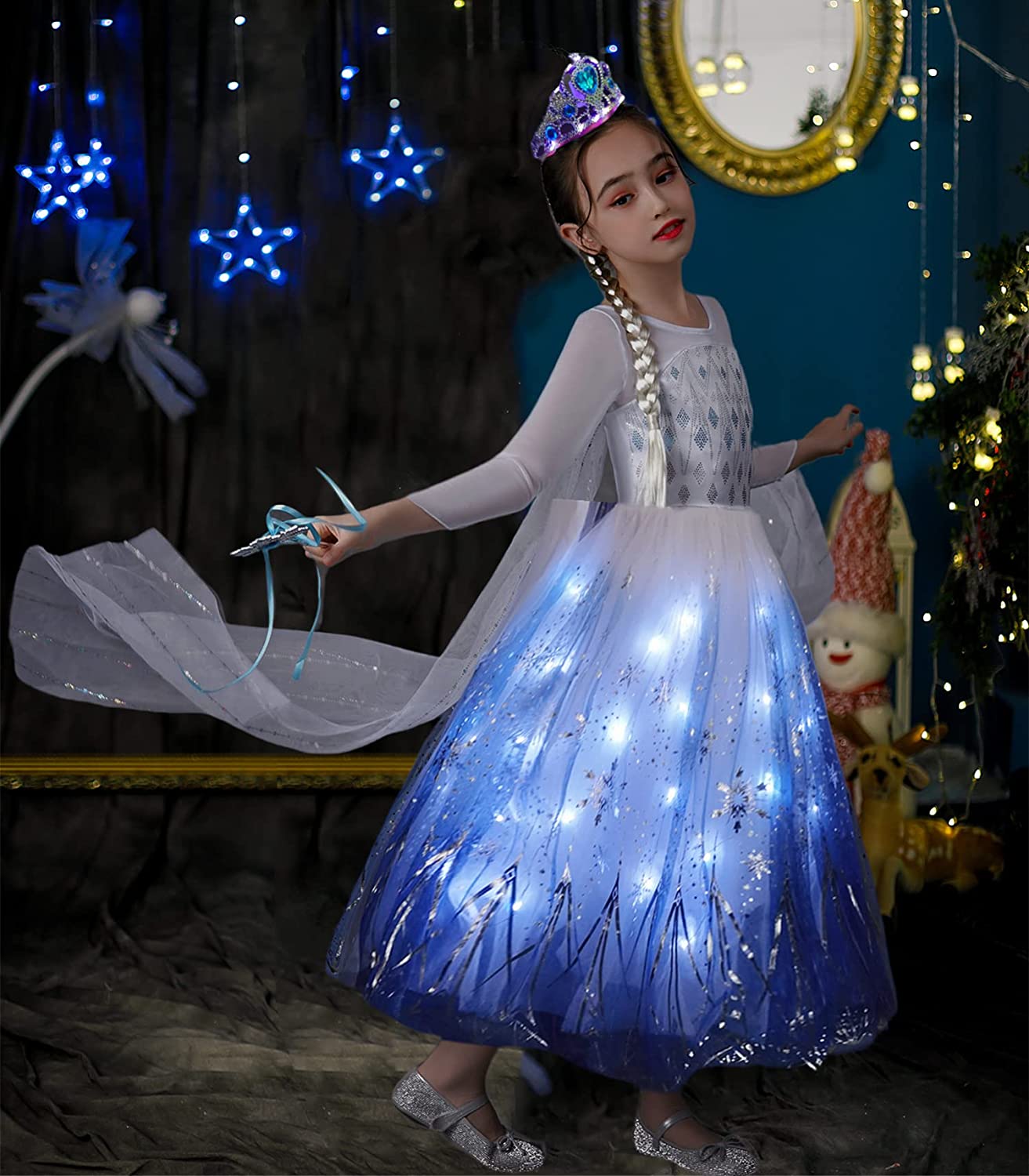 Elsa Princess Costume Light Up Dress Halloween Carnival Cosplay Birthd SHINYOU